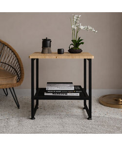 nachtkastje metaal Black/Wood 51x33x47 cm