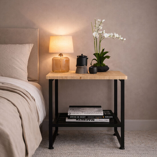 AirSleeperz® nachtkastje metaal Black/Wood 51x33x47 cm