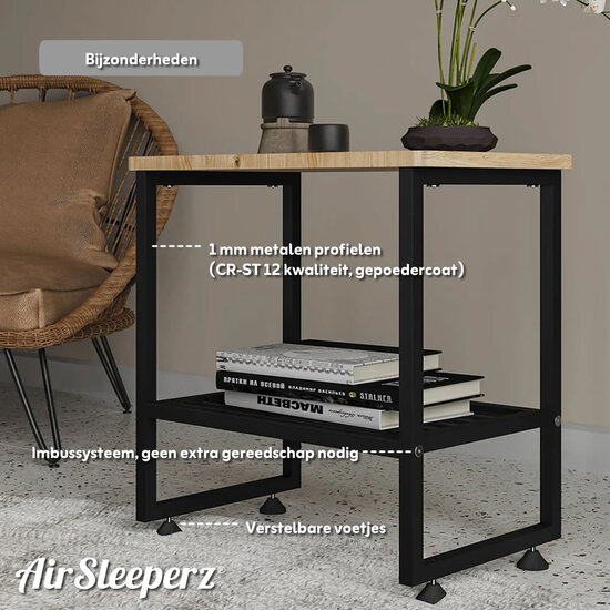 AirSleeperz® nachtkastje metaal Black/Wood 51x33x47 cm
