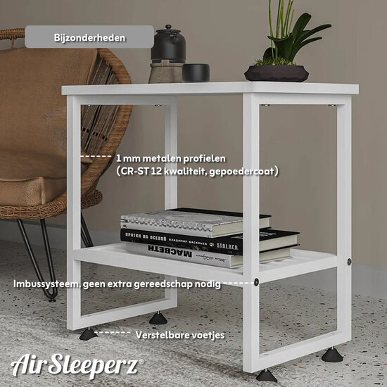 AirSleeperz® nachtkastje metaal White/Wood 51x33x47 cm