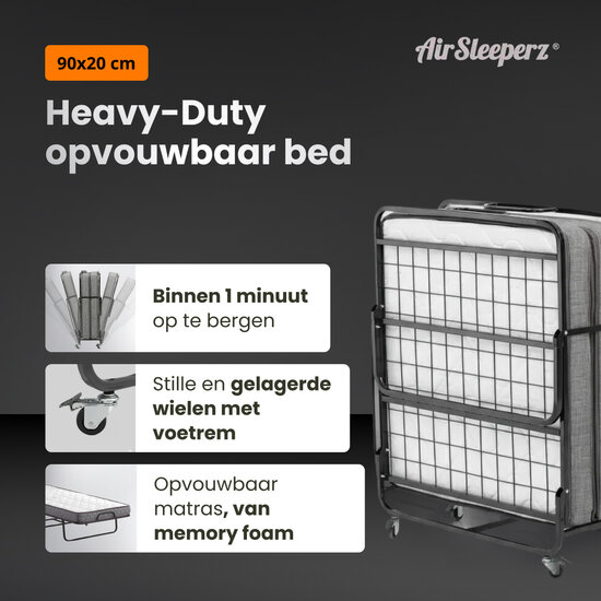 AirSleeperz® opvouwbaar bed Merel 80x200 cm - 1 persoons