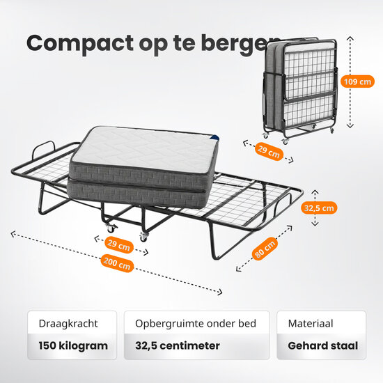 AirSleeperz® opvouwbaar bed Merel 80x200 cm - 1 persoons