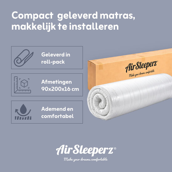 AirSleeperz® traagschuim matras 90x200 cm - 1 persoons