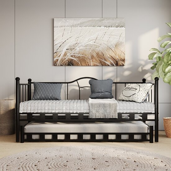 AirSleeperz® metalen slaapbank Lisa Black 90x200 cm - 2 persoons