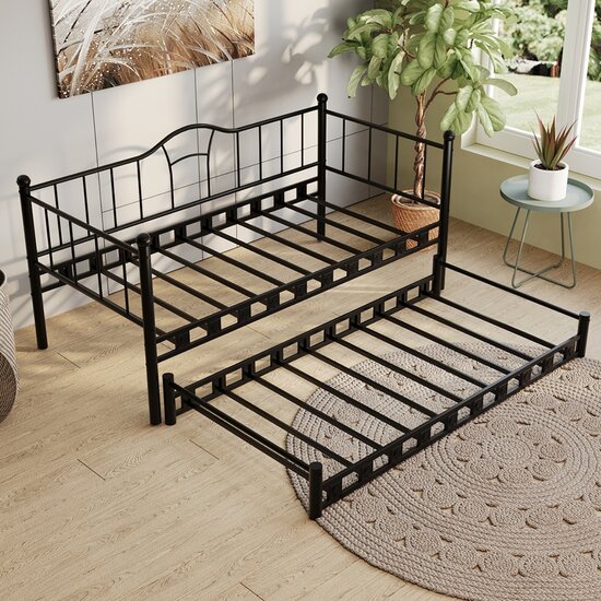 AirSleeperz® metalen slaapbank Lisa Black 90x200 cm - 2 persoons