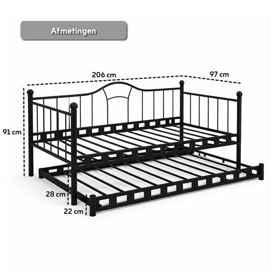 AirSleeperz® metalen slaapbank Lisa Black 90x200 cm - 2 persoons