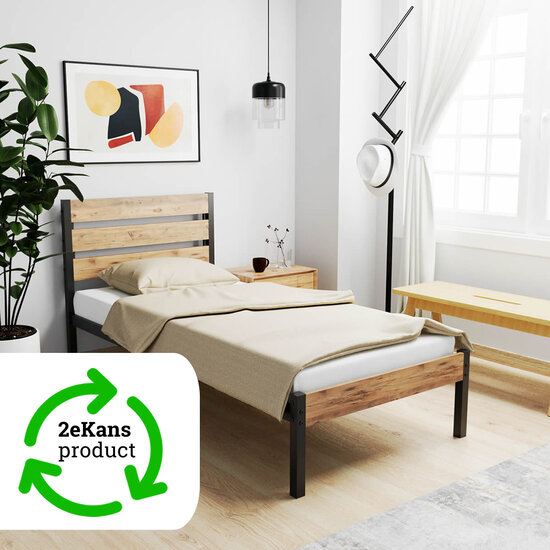 AirSleeperz® metalen bedframe Max Black/Wood 90x200 cm - 1 persoons | 2eKans