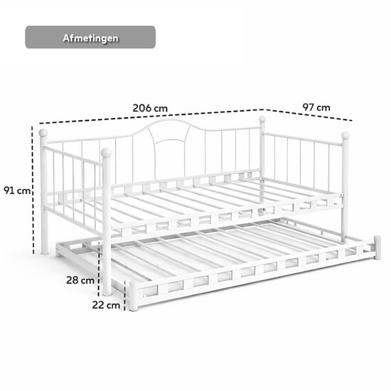 AirSleeperz® metalen slaapbank Lisa White 90x200 cm - 2 persoons