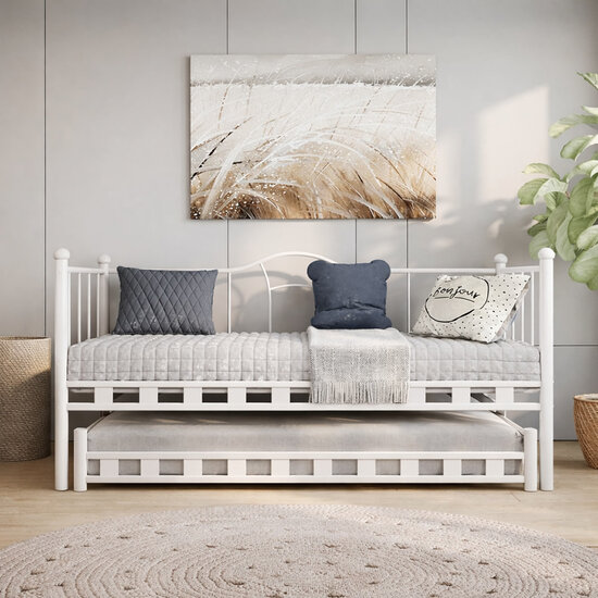 AirSleeperz® metalen slaapbank Lisa White 90x200 cm - 2 persoons