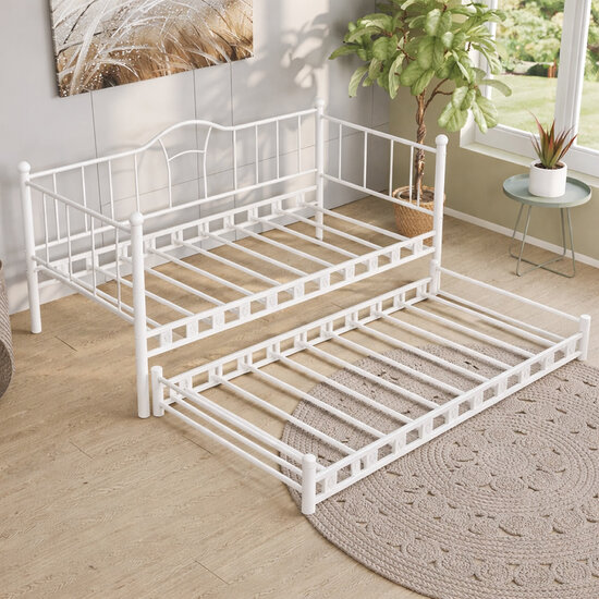 AirSleeperz® metalen slaapbank Lisa White 90x200 cm - 2 persoons