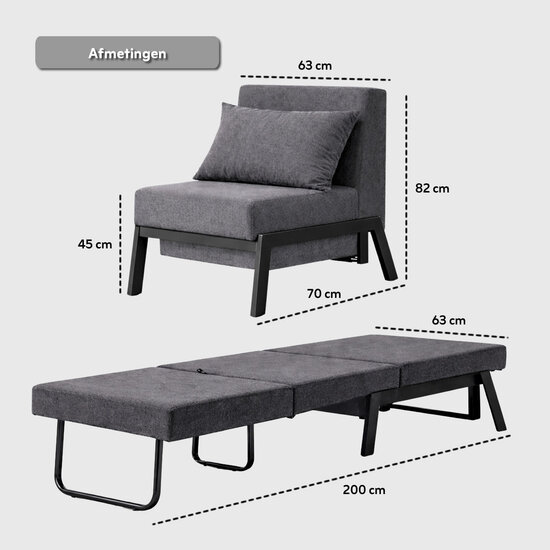 AirSleeperz® metalen slaapfauteuil Noud Black 63x70x82 cm - 1 persoons