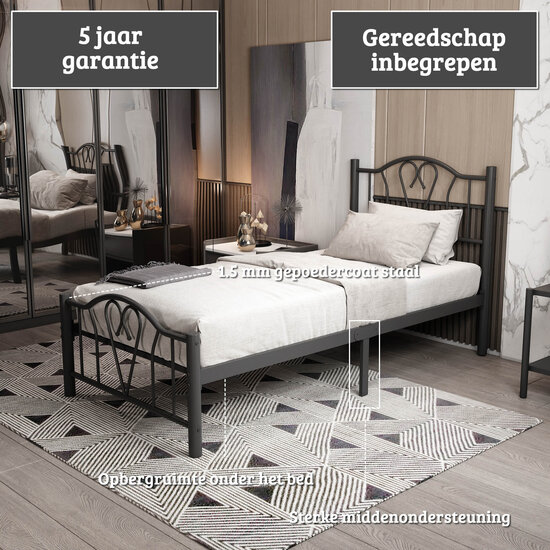 AirSleeperz® metalen bedframe Eva Black 90x200 cm - 1 persoons | 2ekans