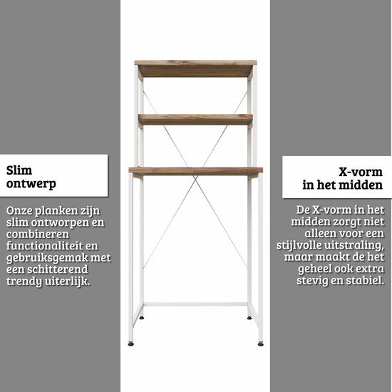 AirSleeperz® wasmachine ombouw rek Walnut+White (50x68x155 cm) | 2eKans