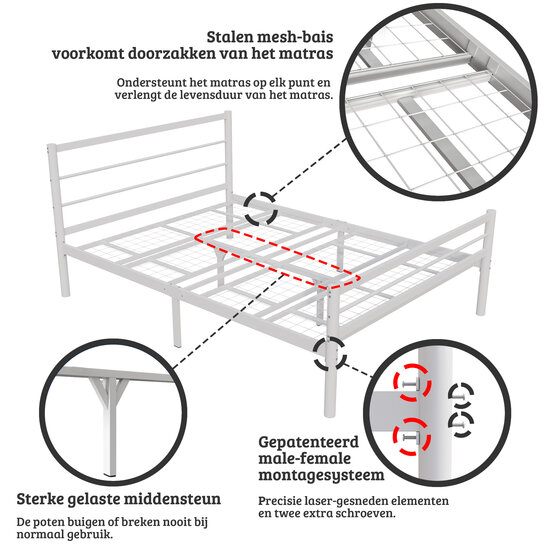 AirSleeperz® metalen bedframe Luuk White 90x200 cm - 1 persoons