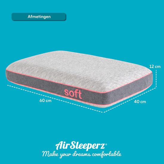 AirSleeperz® SoftLife Memory Foam Zacht Hoofdkussen 60x40 cm