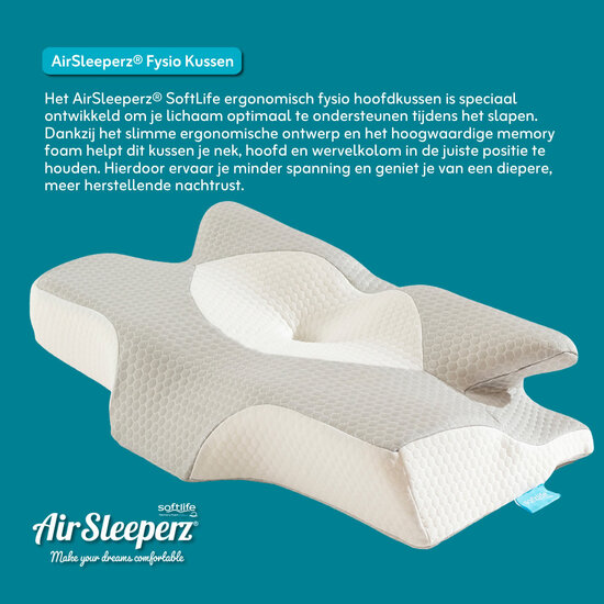 AirSleeperz® SoftLife Ergonomisch Fysio Hoofdkussen Memory Foam 64x38 cm