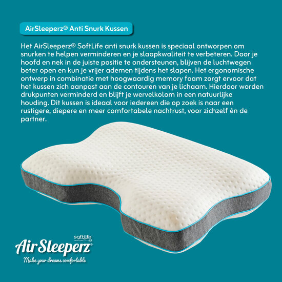 AirSleeperz® SoftLife Anti Snurk Kussen Memory Foam 55x40 cm