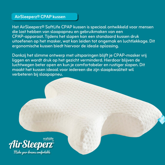 AirSleeperz® SoftLife Ergonomisch CPAP Kussen – Apneukussen 55x40 cm
