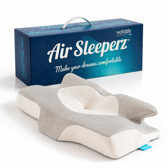 AirSleeperz® SoftLife Ergonomisch Fysio Hoofdkussen Memory Foam 64x38 cm
