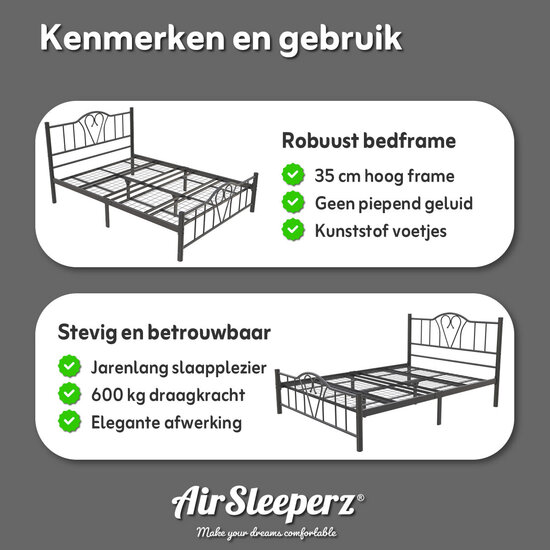 AirSleeperz® metalen bedframe Eva Black 160x200 cm - 2 persoons
