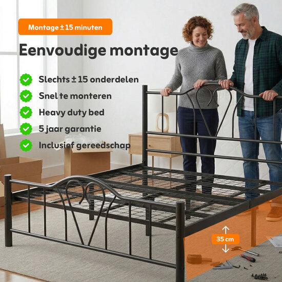 AirSleeperz® metalen bedframe Eva Black 160x200 cm - 2 persoons