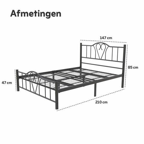 AirSleeperz® metalen bedframe Eva Black 140x200 cm - 2 persoons