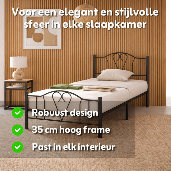 AirSleeperz® metalen bedframe Eva Black 90x200 cm - 1 persoons