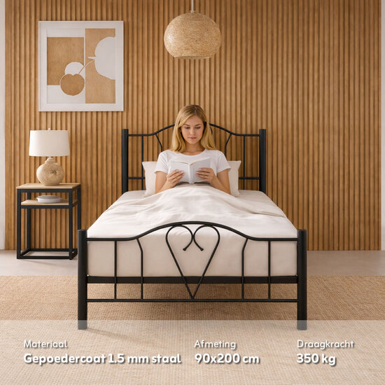 AirSleeperz® metalen bedframe Eva Black 90x200 cm - 1 persoons