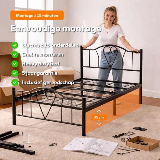 AirSleeperz® metalen bedframe Eva Black 90x200 cm - 1 persoons