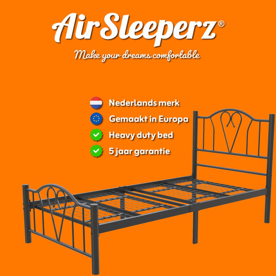 AirSleeperz® metalen bedframe Eva Black 90x200 cm - 1 persoons