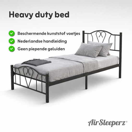 AirSleeperz® metalen bedframe Eva Black 90x200 cm - 1 persoons