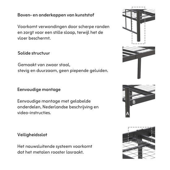 AirSleeperz® metalen bedframe Eva Black 90x200 cm - 1 persoons
