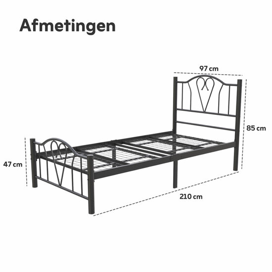 AirSleeperz® metalen bedframe Eva Black 90x200 cm - 1 persoons