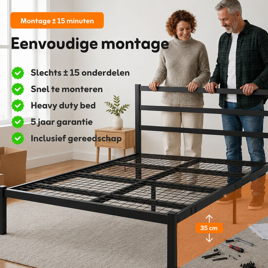 AirSleeperz® metalen bedframe Job Black 160x200 cm - 2 persoons