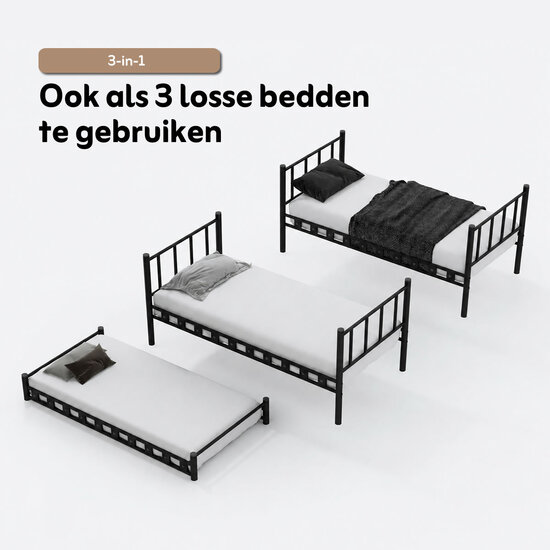 AirSleeperz® metalen stapelbed Emma Family Black 90x200x175 cm