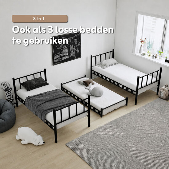 AirSleeperz® metalen stapelbed Emma Family Black 90x200x175 cm