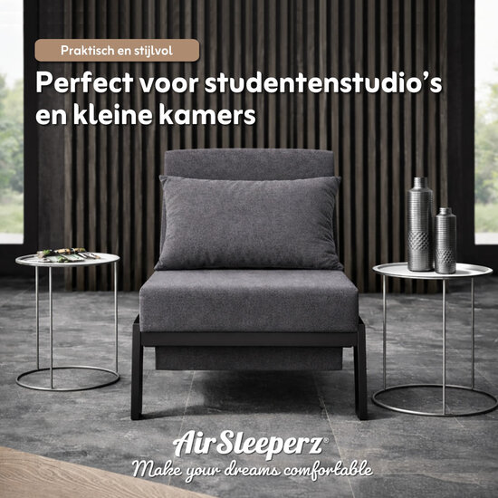 AirSleeperz® metalen slaapfauteuil Noud Black 63x70x82 cm - 1 persoons - 2eKans