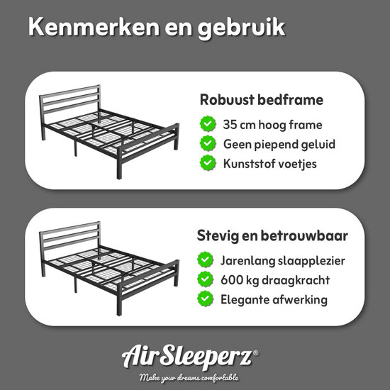 AirSleeperz® metalen bedframe Job Black 160x200 cm - 2 persoons | 2eKans