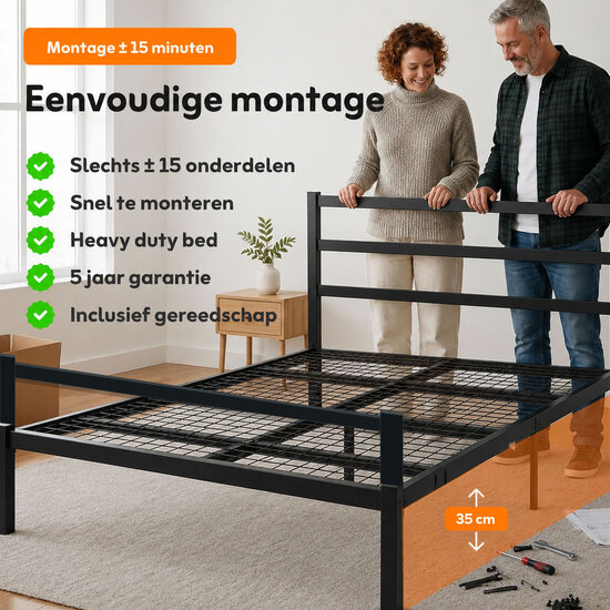 AirSleeperz® metalen bedframe Job Black 160x200 cm - 2 persoons | 2eKans