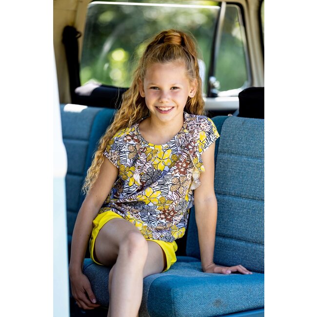 Quapi Meisjes t-shirt - Megan - AOP zand animal bloemen