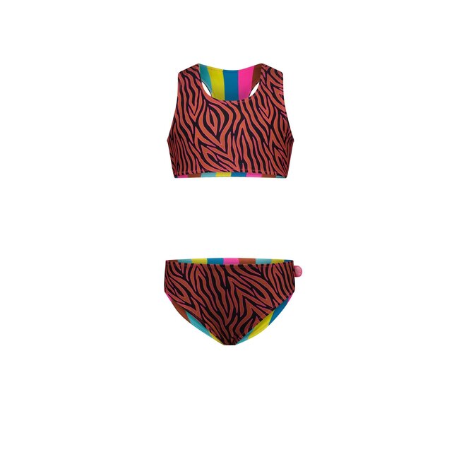 Just Beach Meisjes reversibel bikini sportief - Caramel zebra