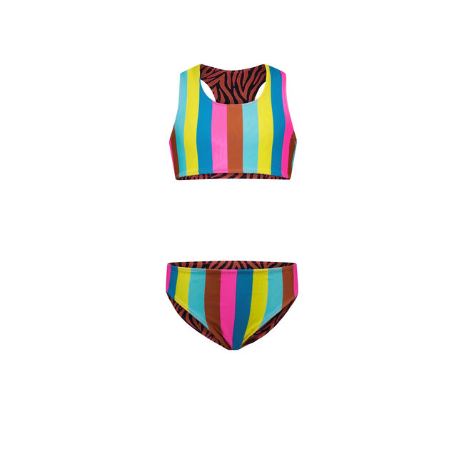 Just Beach Meisjes reversibel bikini sportief - Caramel zebra