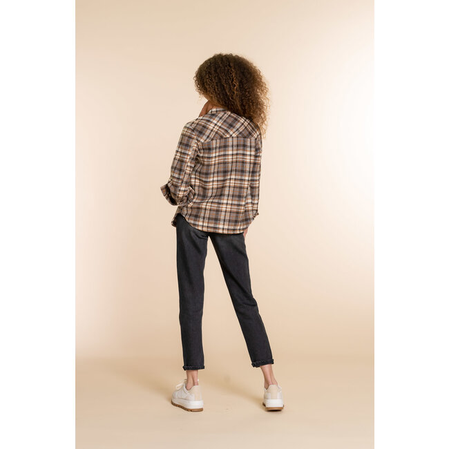 Geisha Meisjes blouse - Geruit - Cognac / Blauw