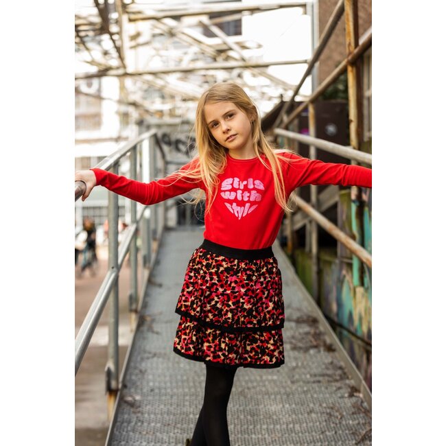 Quapi Meisjes rok - Rune - AOP luipaard roze