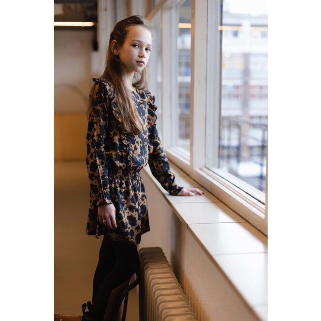 LEVV Meisjes jurk - Aafje - AOP bruin tie dye