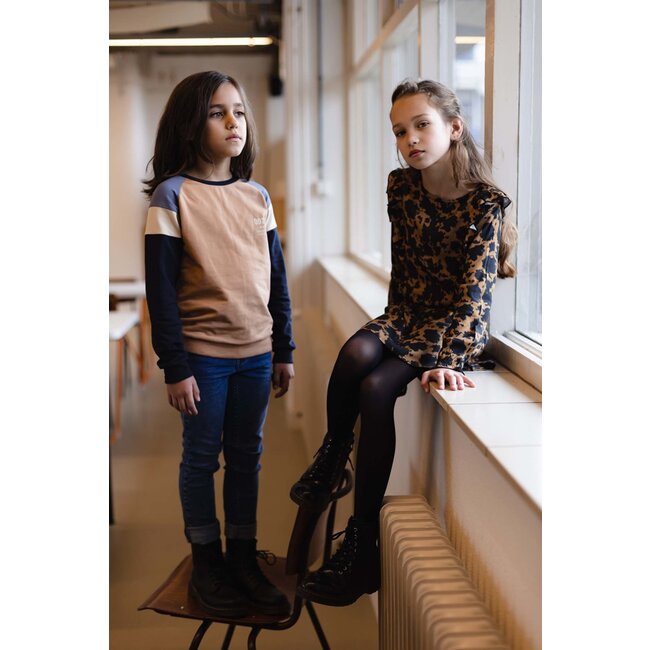 LEVV Meisjes jurk - Aafje - AOP bruin tie dye