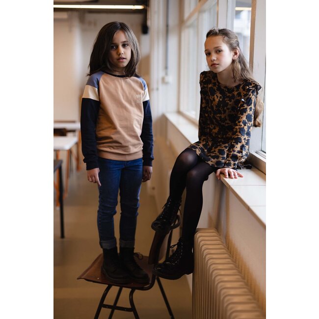 LEVV Meisjes jurk - Aafje - AOP bruin tie dye