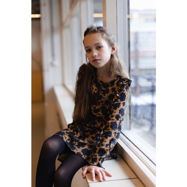 LEVV Meisjes jurk - Aafje - AOP bruin tie dye