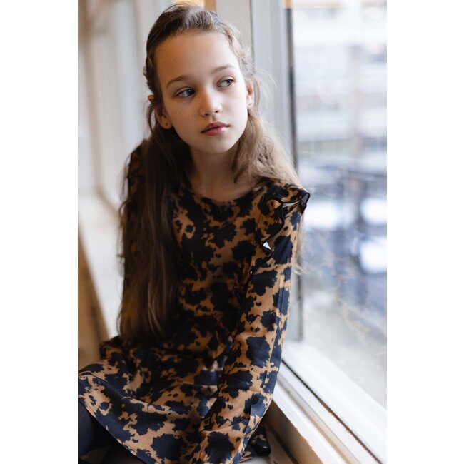 LEVV Meisjes jurk - Aafje - AOP bruin tie dye