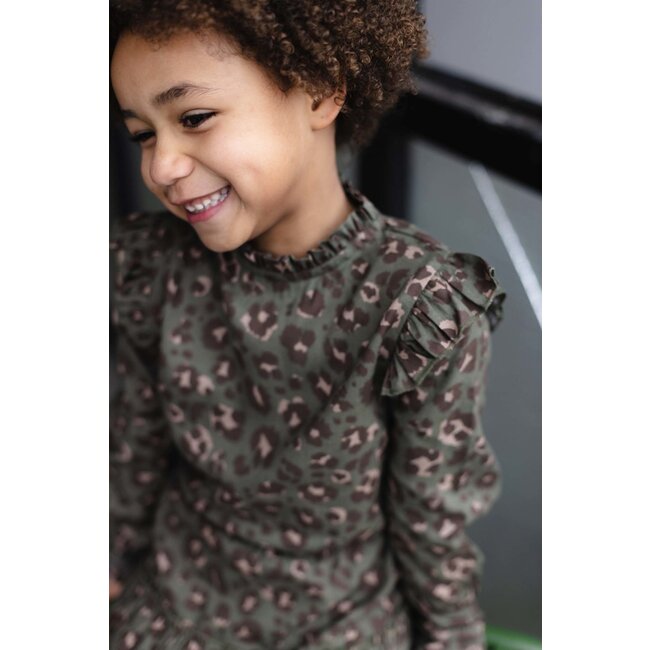 LEVV Meisjes jurk - Aida - AOP groen luipaard